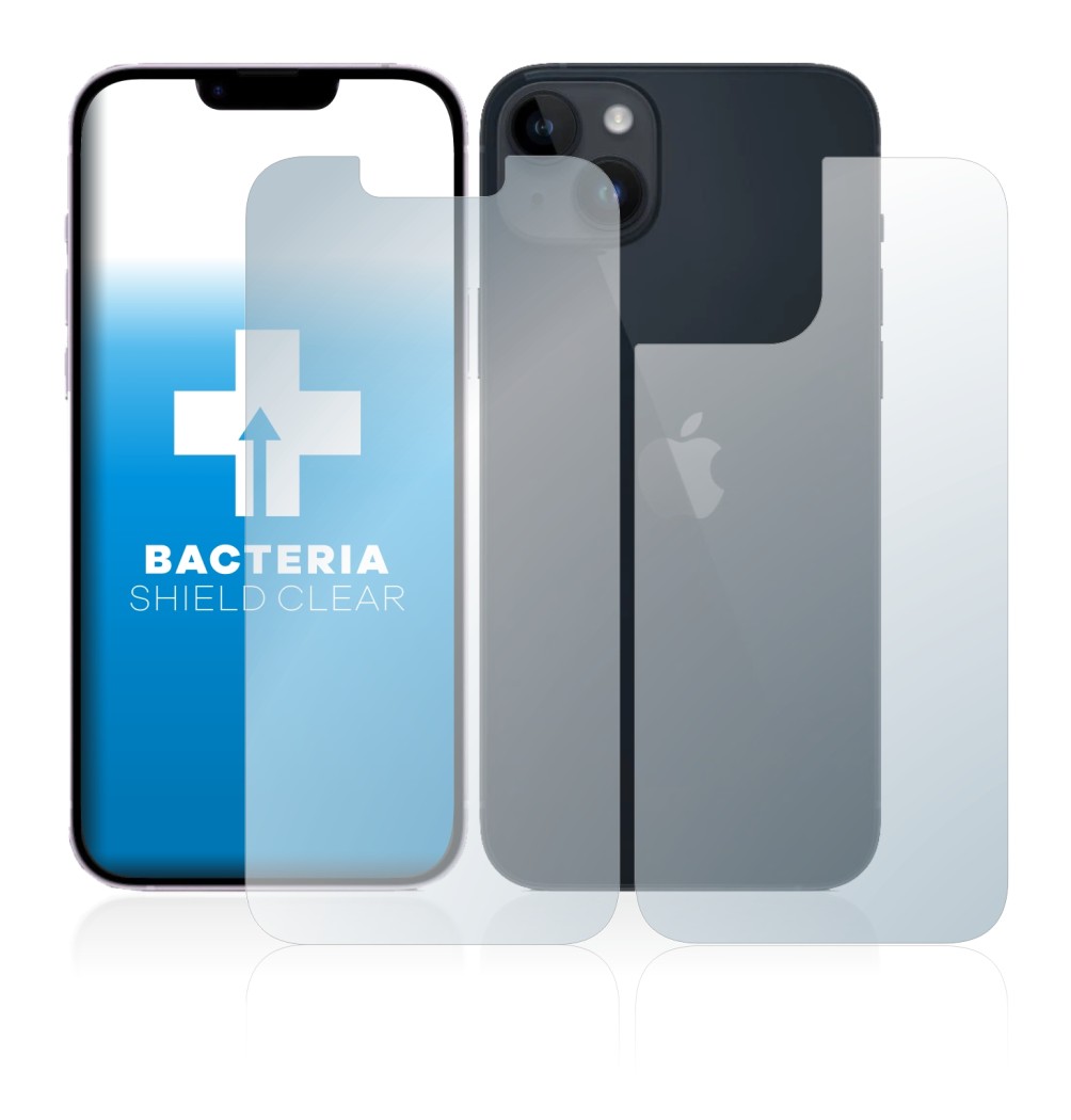 Abbildung des Geräts Apple iPhone 14 (Display+Rückseite) mit einer Vielzahl des Displayschutzes.