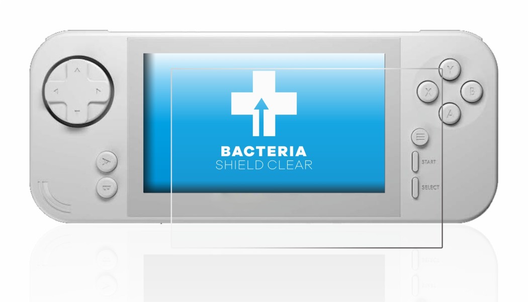 Immagine del dispositivo Evercade EXP con un'ampia varietà di protezioni per lo schermo.