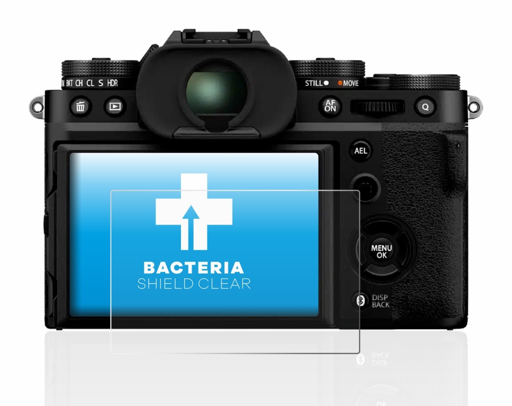 Abbildung des Geräts Fujifilm X-T5 mit einer Vielzahl des Displayschutzes.