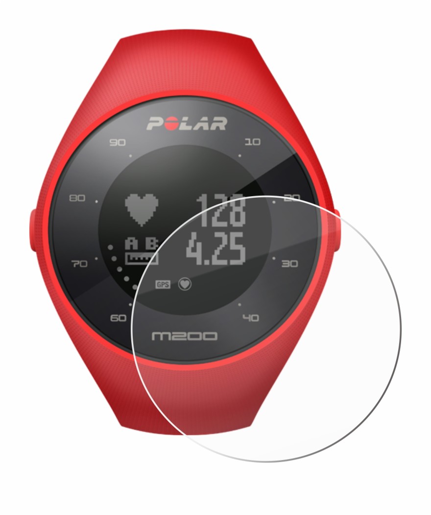 Image of the device Polar M200 with a wide variety of screen protectors.