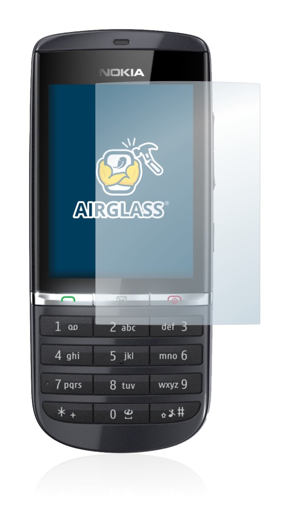 Image de l'appareil Nokia Asha 300 avec une grande variété de protections d'écran.