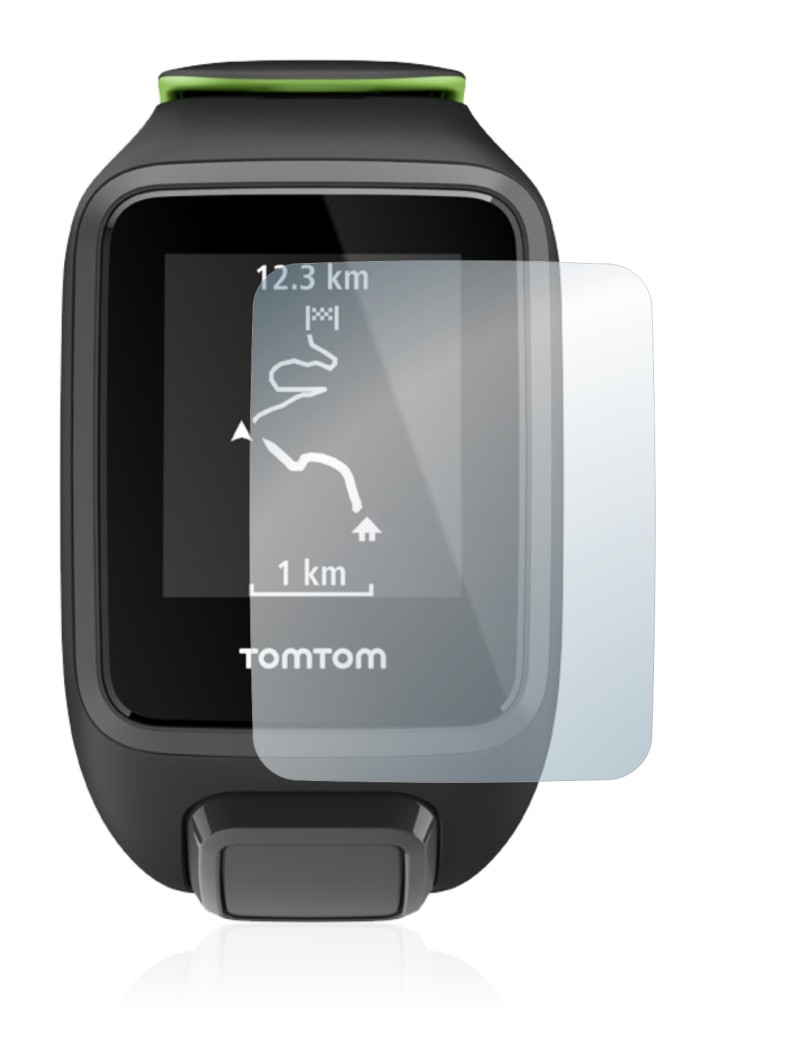 Imagen del dispositivo TomTom Runner 3 con una amplia variedad de protectores de pantalla.
