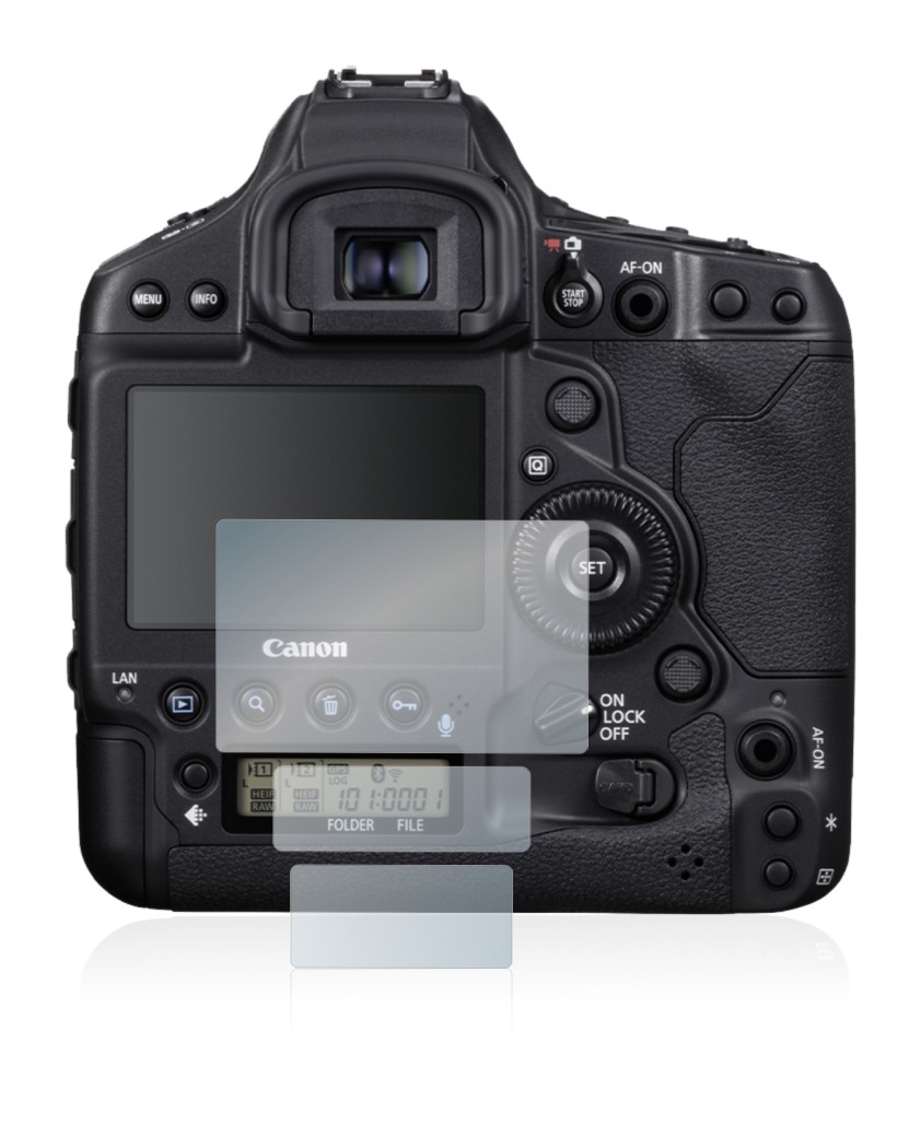 Immagine del dispositivo Canon EOS 1D X Mark III con un'ampia varietà di protezioni per lo schermo.
