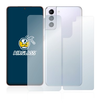 Abbildung des Geräts Samsung Galaxy S21 5G (Display+Rückseite) mit einer Vielzahl des Displayschutzes.