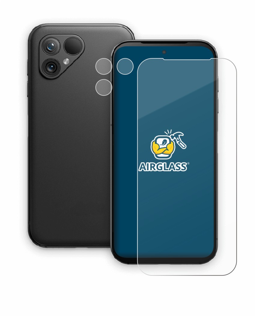Image of the device Fairphone 5 (Front+Camera) with a wide variety of screen protectors.
