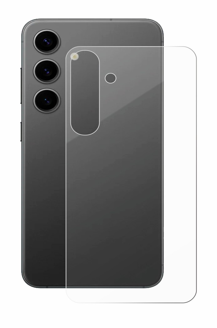 Abbildung des Geräts Samsung Galaxy S24 Plus (Rückseite) mit einer Vielzahl des Displayschutzes.