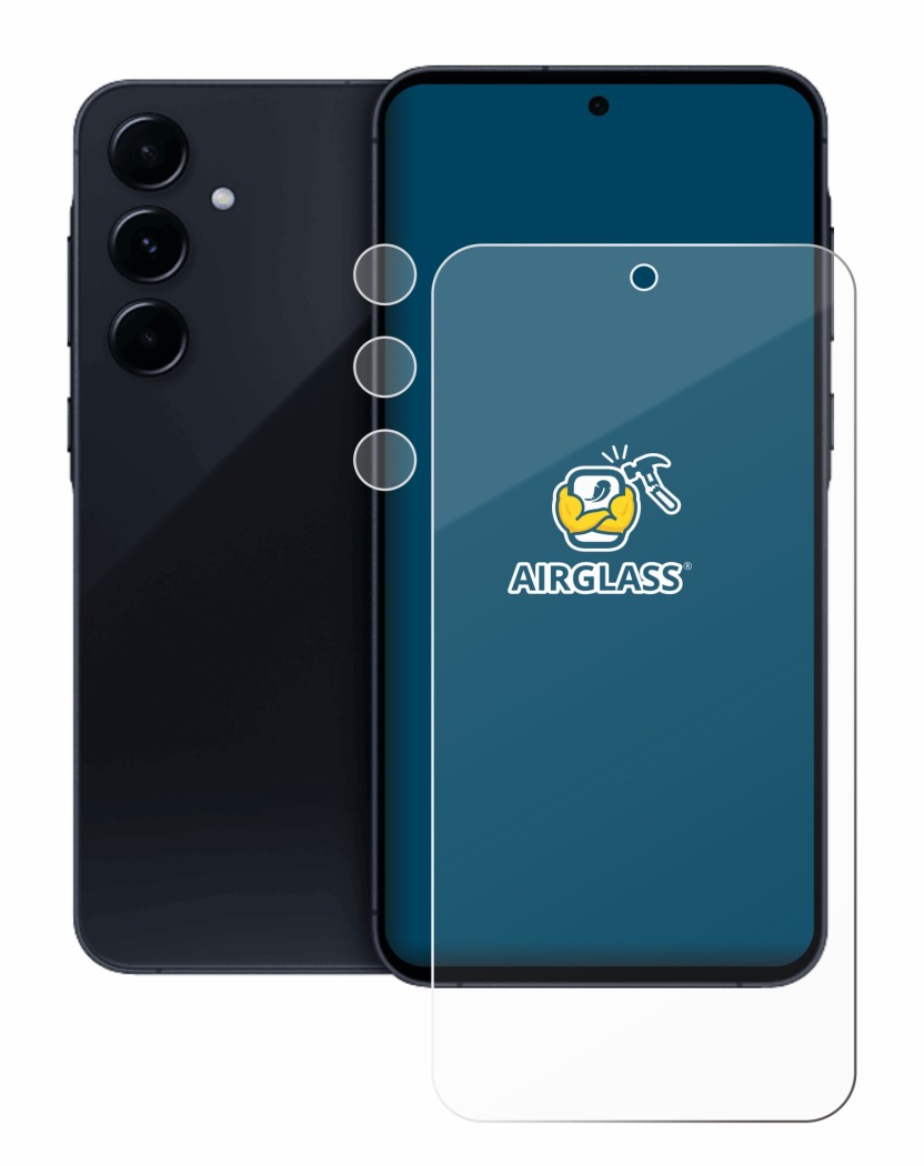 Imagen del dispositivo Samsung Galaxy A55 5G (Frontal+Cámara) con una amplia variedad de protectores de pantalla.