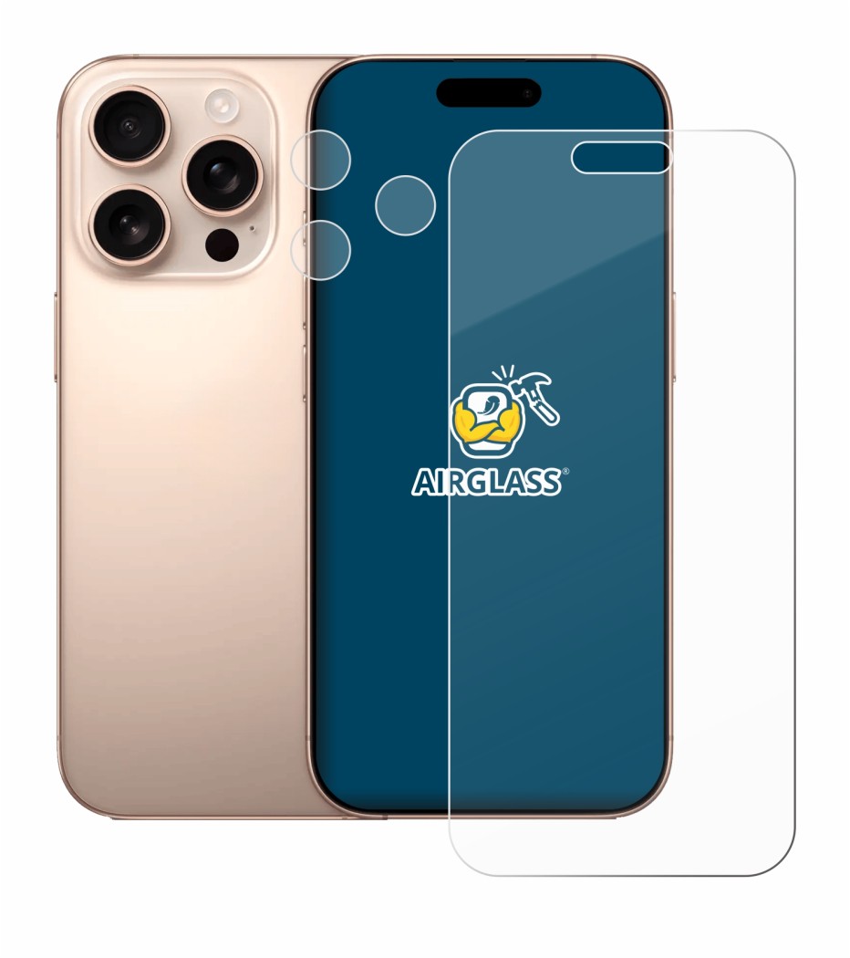 Imagen del dispositivo Apple iPhone 16 Pro Max (Frontal+Cámara) con una amplia variedad de protectores de pantalla.