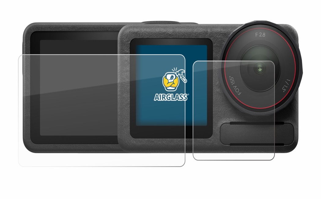 Image de l'appareil DJI Osmo Action 5 Pro avec une grande variété de protections d'écran.