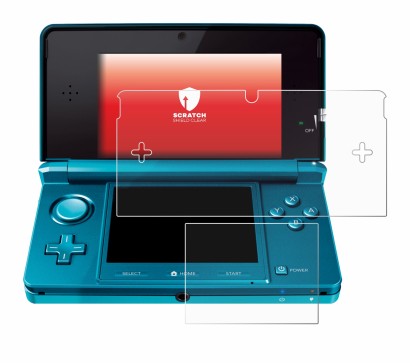 Abbildung des Geräts Nintendo 3DS mit einer Vielzahl des Displayschutzes.