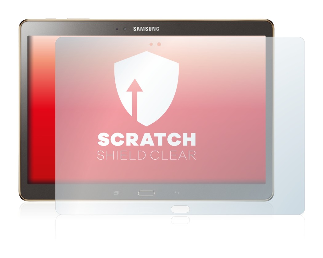 Immagine del dispositivo Samsung Galaxy Tab S 10.5 SM-T800 con un'ampia varietà di protezioni per lo schermo.