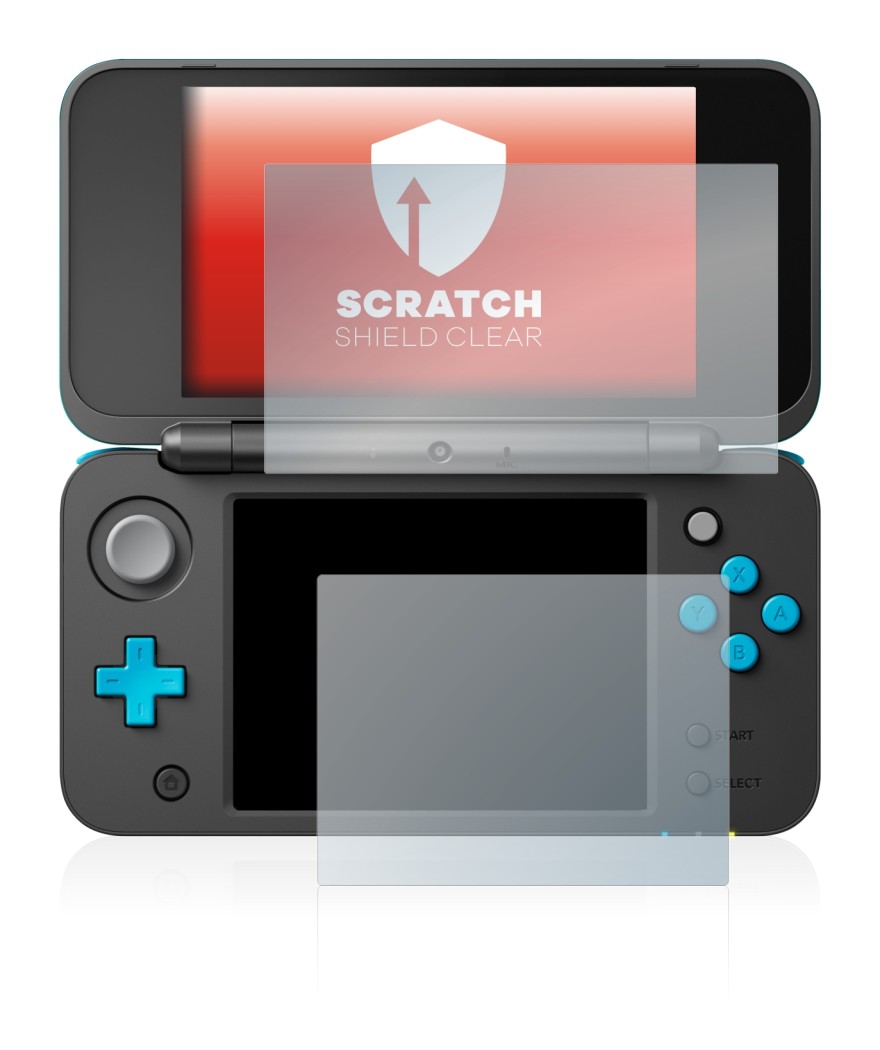 Image of the device Nintendo 2DS XL with a wide variety of screen protectors.