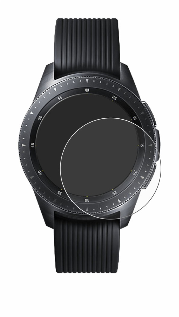 Abbildung des Geräts Samsung Galaxy Watch (42 mm) mit einer Vielzahl des Displayschutzes.