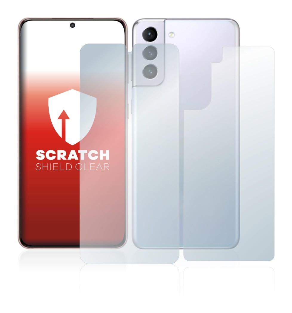 Image de l'appareil Samsung Galaxy S21 5G (Avant+Arrière) avec une grande variété de protections d'écran.