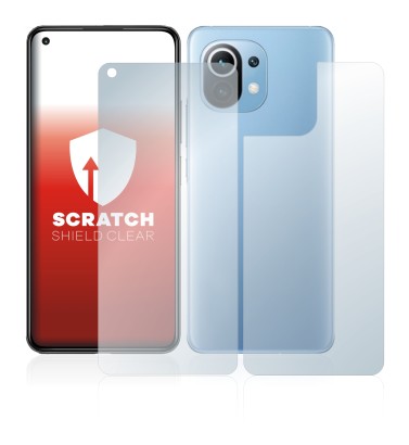 Abbildung des Geräts Xiaomi Mi 11 Lite 5G (Display+Rückseite) mit einer Vielzahl des Displayschutzes.