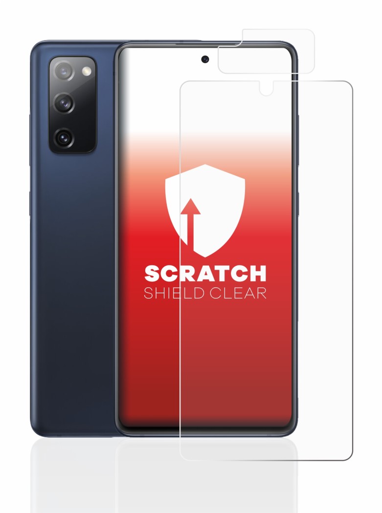 Abbildung des Geräts Samsung Galaxy S20 FE (Display+Kamera) mit einer Vielzahl des Displayschutzes.