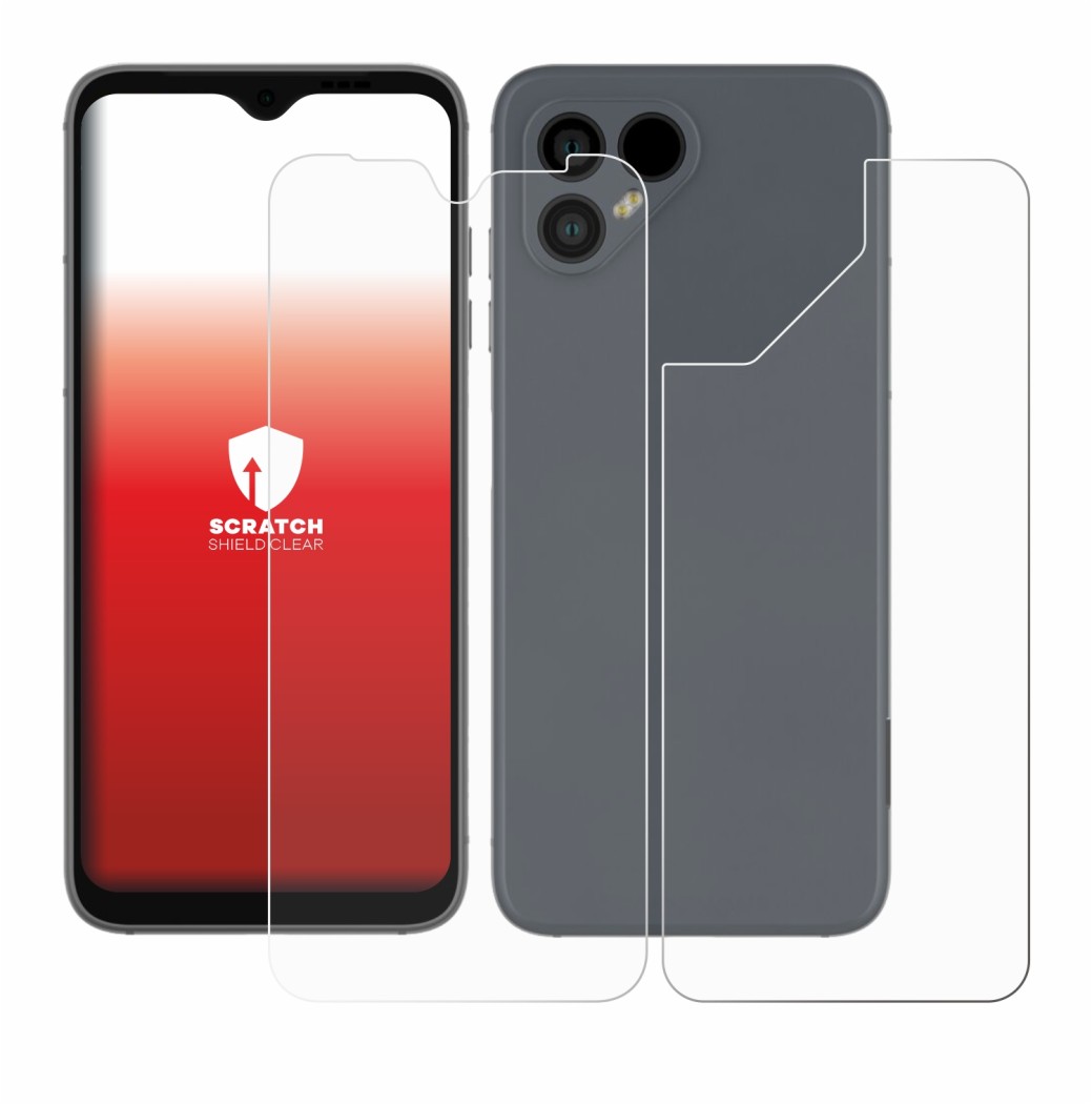 Immagine del dispositivo Fairphone 4 (Fronte+Retro) con un'ampia varietà di protezioni per lo schermo.