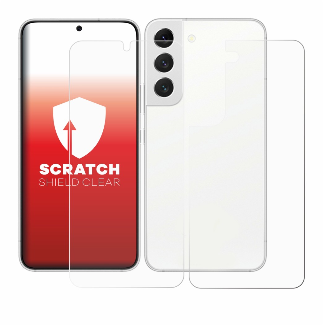 Image de l'appareil Samsung Galaxy S22 5G (Avant+Arrière) avec une grande variété de protections d'écran.