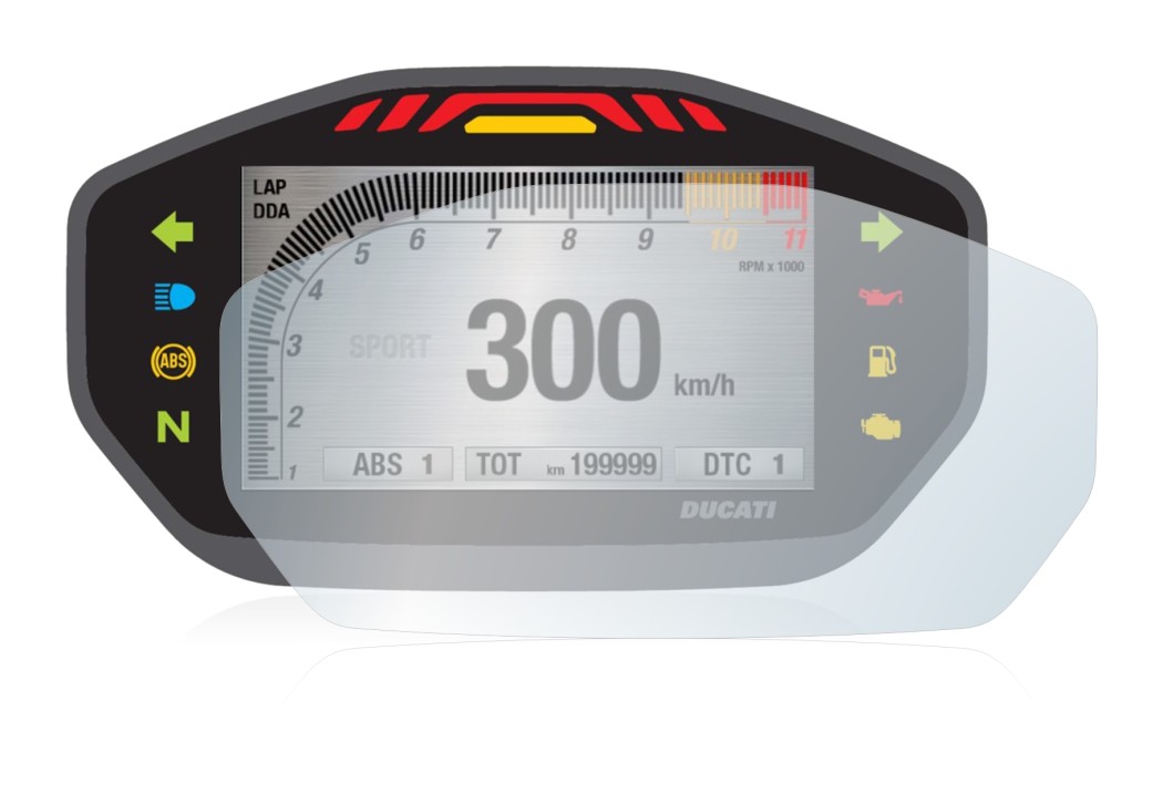 Immagine del dispositivo Ducati Monster 1200 Colour-TFT-Display con un'ampia varietà di protezioni per lo schermo.