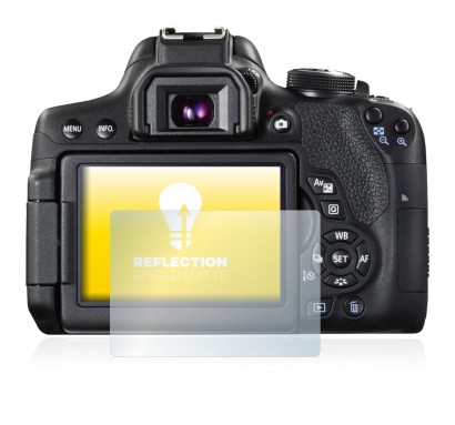 Image of the device Canon EOS 750D with a wide variety of screen protectors.