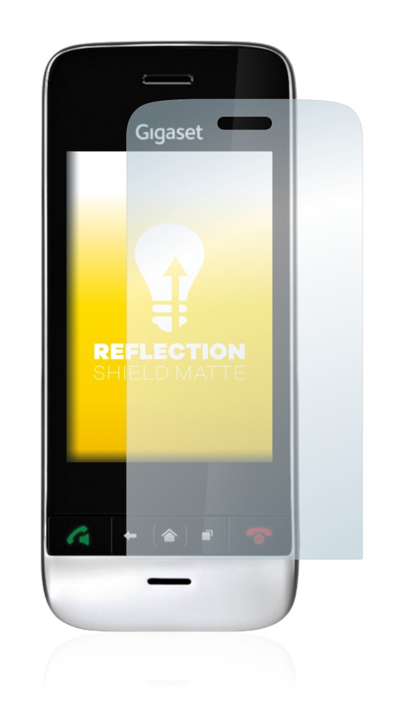 Image de l'appareil Gigaset SL910 (découpe allongée) avec une grande variété de protections d'écran.