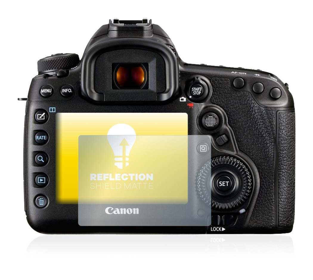 Image of the device Canon EOS 5D Mark IV with a wide variety of screen protectors.