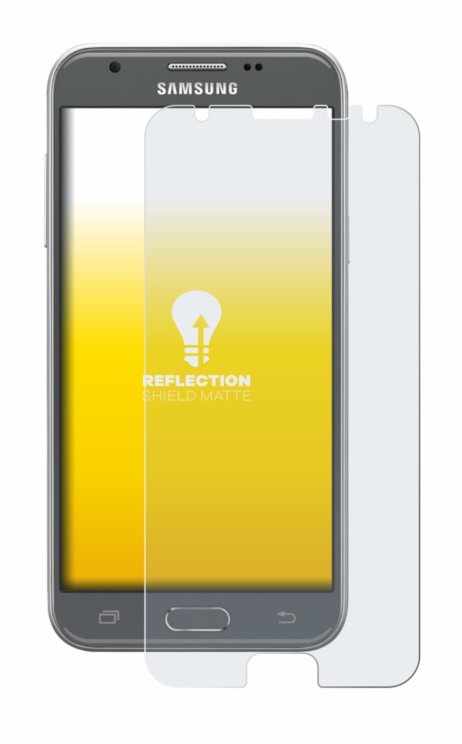 Image de l'appareil Samsung Galaxy J3 2017 avec une grande variété de protections d'écran.