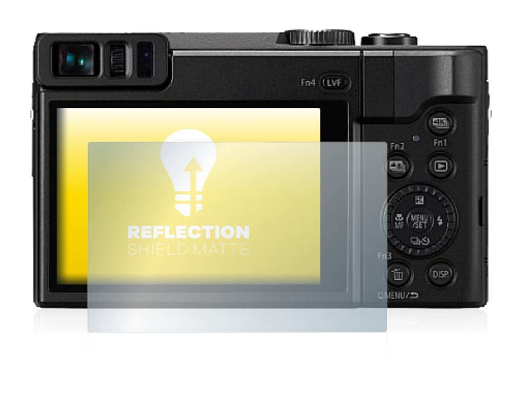 Abbildung des Geräts Panasonic Lumix DC-TZ91 mit einer Vielzahl des Displayschutzes.