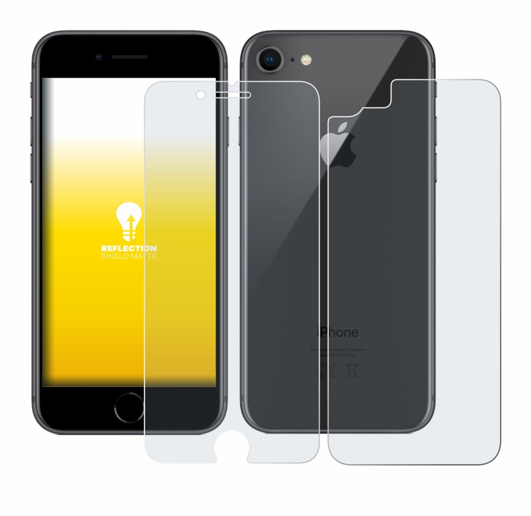 Image de l'appareil Apple iPhone 8 (Avant+Arrière) avec une grande variété de protections d'écran.