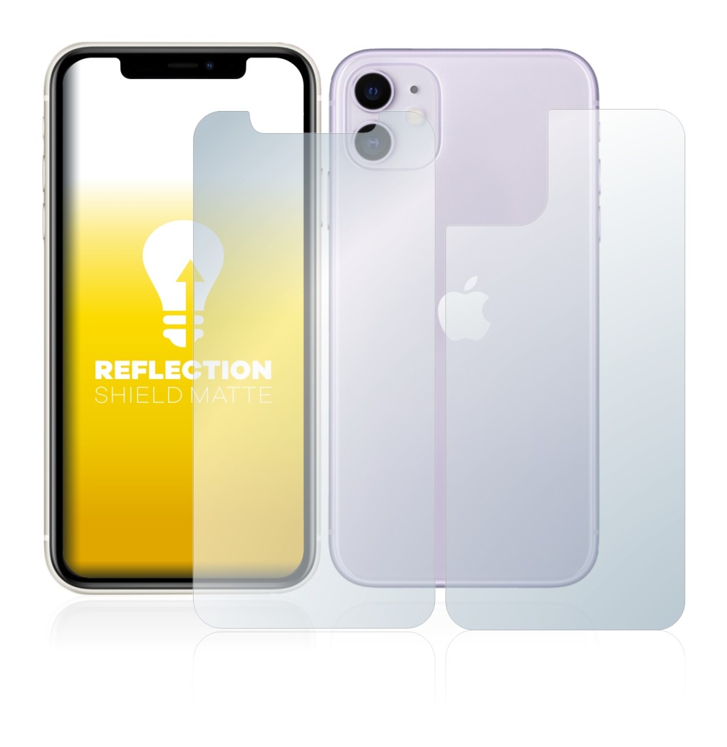 Image de l'appareil Apple iPhone 11 (Avant+Arrière) avec une grande variété de protections d'écran.