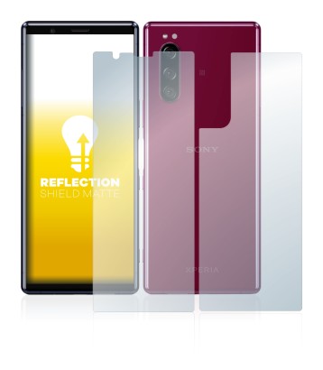 Abbildung des Geräts Sony Xperia 5 (Display+Rückseite) mit einer Vielzahl des Displayschutzes.