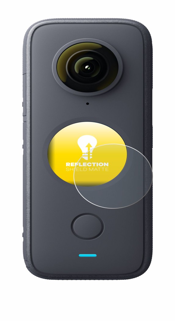 Immagine del dispositivo Insta360 One X2 con un'ampia varietà di protezioni per lo schermo.