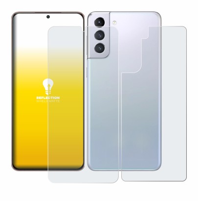 Imagen del dispositivo Samsung Galaxy S21 Plus 5G (Frontal+Trasero) con una amplia variedad de protectores de pantalla.