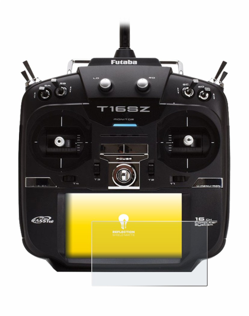 Abbildung des Geräts Robbe Futaba T16IZ mit einer Vielzahl des Displayschutzes.