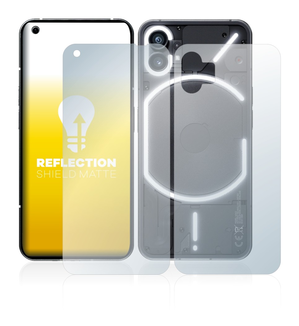 Image de l'appareil Nothing Phone (1) (Avant+Arrière) avec une grande variété de protections d'écran.