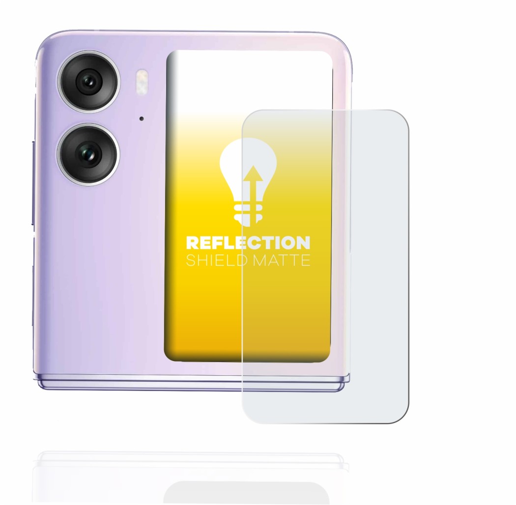 Abbildung des Geräts Oppo Find N2 Flip (Hinteres Display) mit einer Vielzahl des Displayschutzes.