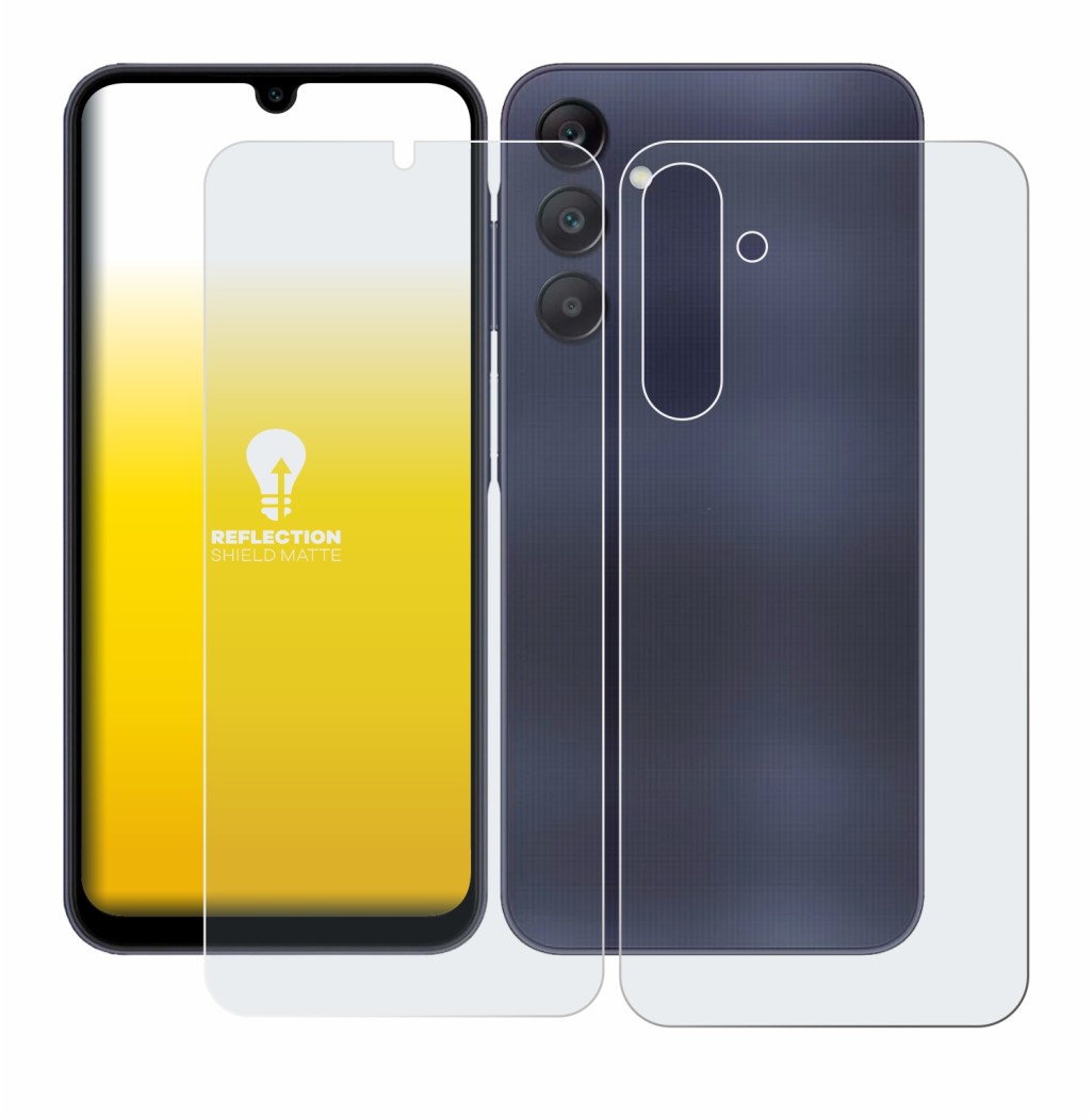 Abbildung des Geräts Samsung Galaxy A25 5G (Display+Rückseite) mit einer Vielzahl des Displayschutzes.
