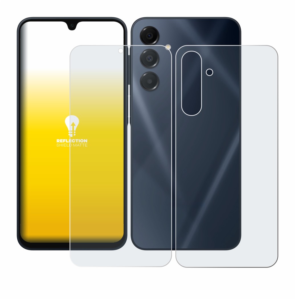 Abbildung des Geräts Samsung Galaxy A16 5G (Display+Rückseite) mit einer Vielzahl des Displayschutzes.