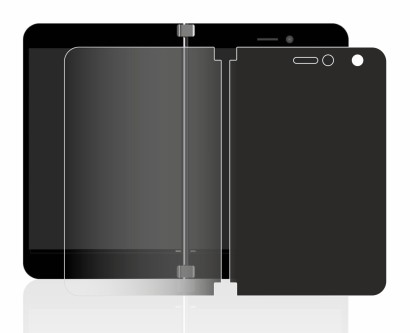 Immagine del dispositivo Microsoft Surface Duo con un'ampia varietà di protezioni per lo schermo.