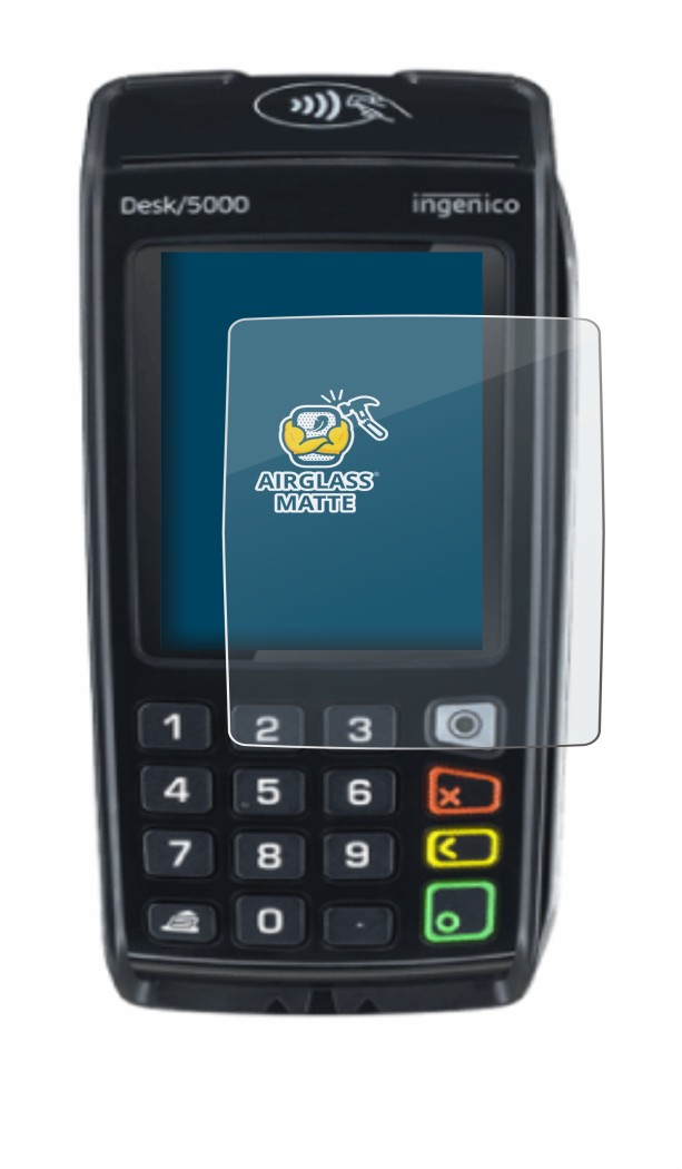 Image of the device ingenico Desk/5000 with a wide variety of screen protectors.