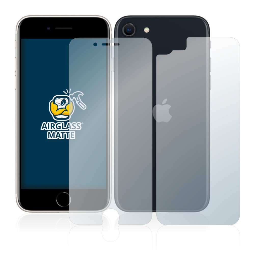 Imagen del dispositivo Apple iPhone SE 3 2022 (Frontal+Trasero) con una amplia variedad de protectores de pantalla.