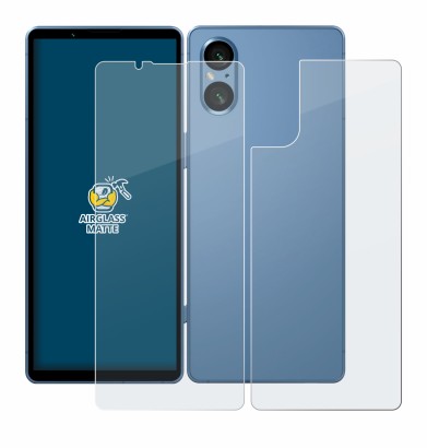 Abbildung des Geräts Sony Xperia 5 V (Display+Rückseite) mit einer Vielzahl des Displayschutzes.