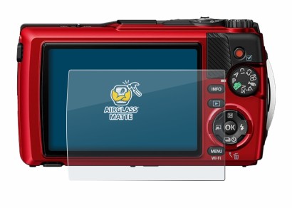 Abbildung des Geräts Olympus OM System Tough TG-7 mit einer Vielzahl des Displayschutzes.