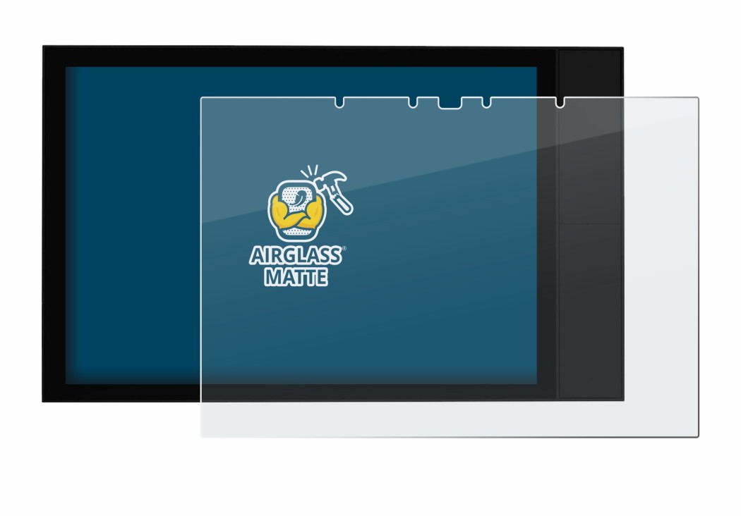 Immagine del dispositivo Shelly Wall Display XL con un'ampia varietà di protezioni per lo schermo.