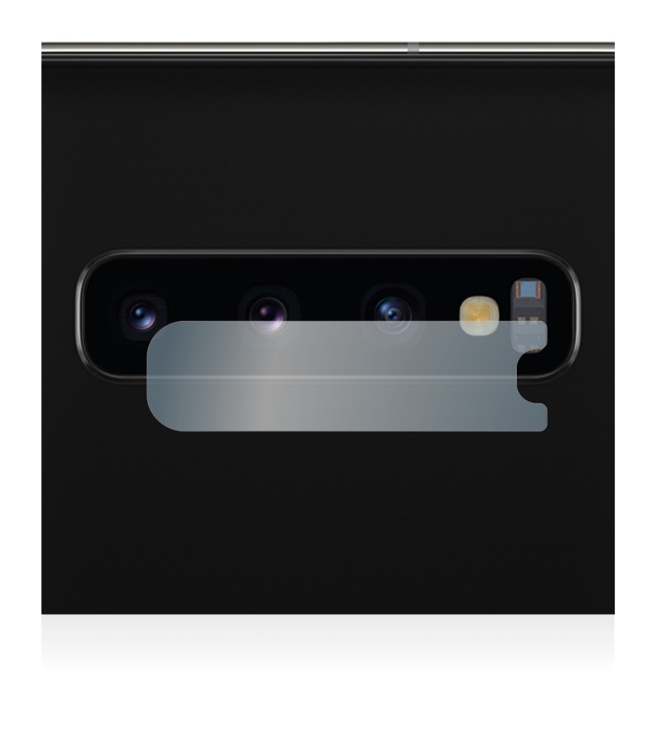 Immagine del dispositivo Samsung Galaxy S10 (SOLO Fotocamera) con un'ampia varietà di protezioni per lo schermo.