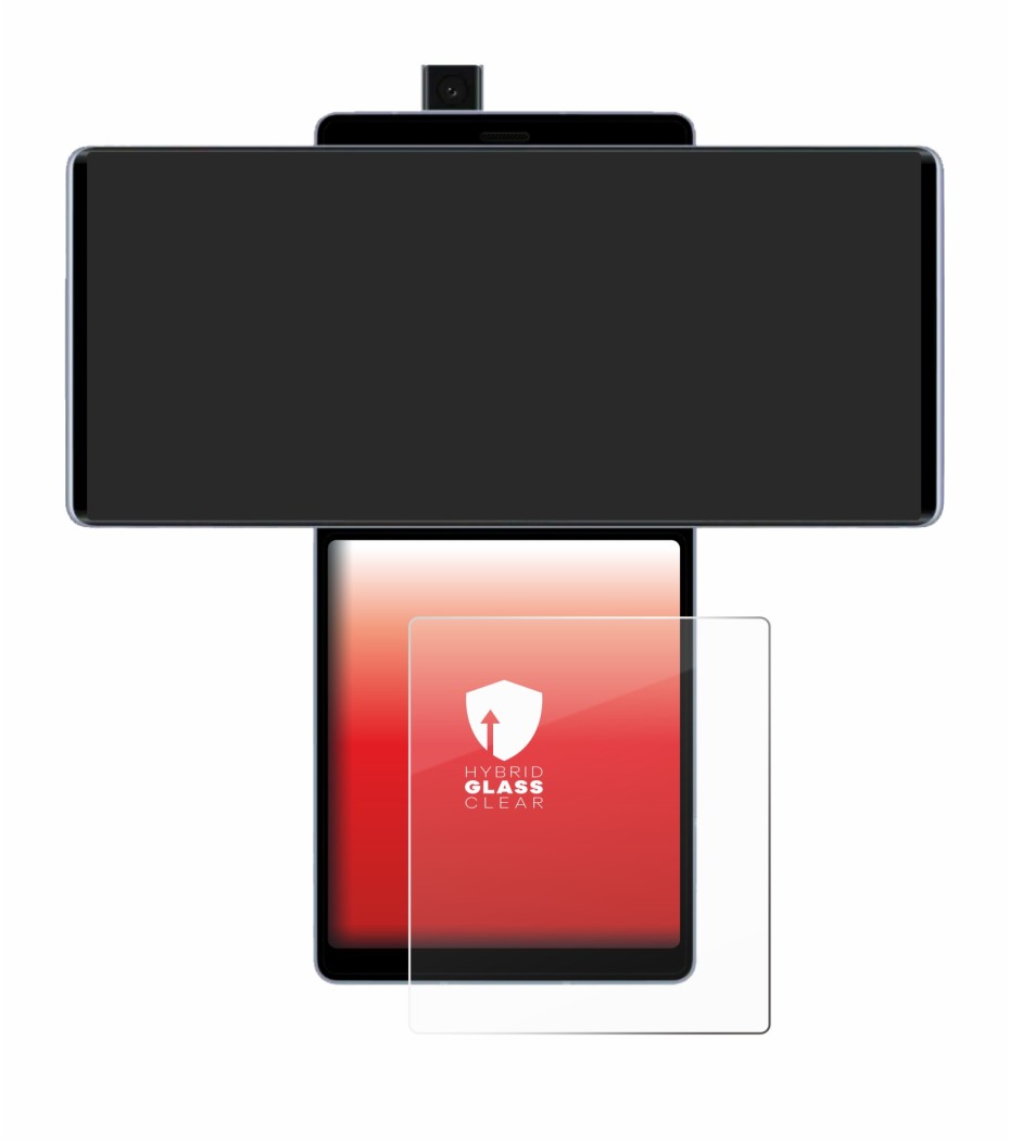 Immagine del dispositivo LG Wing (Display posteriore) con un'ampia varietà di protezioni per lo schermo.