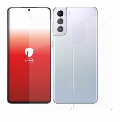 Imagen del dispositivo Samsung Galaxy S21 Plus 5G (Frontal+Trasero) con una amplia variedad de protectores de pantalla.