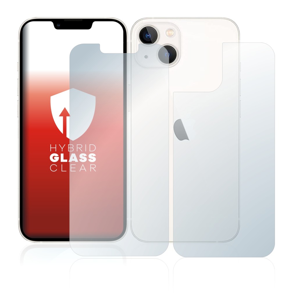 Image of the device Apple iPhone 13 (Front+Back) with a wide variety of screen protectors.