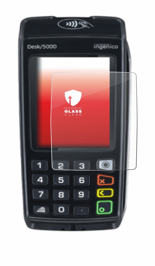 Abbildung des Geräts ingenico Desk/5000 mit einer Vielzahl des Displayschutzes.