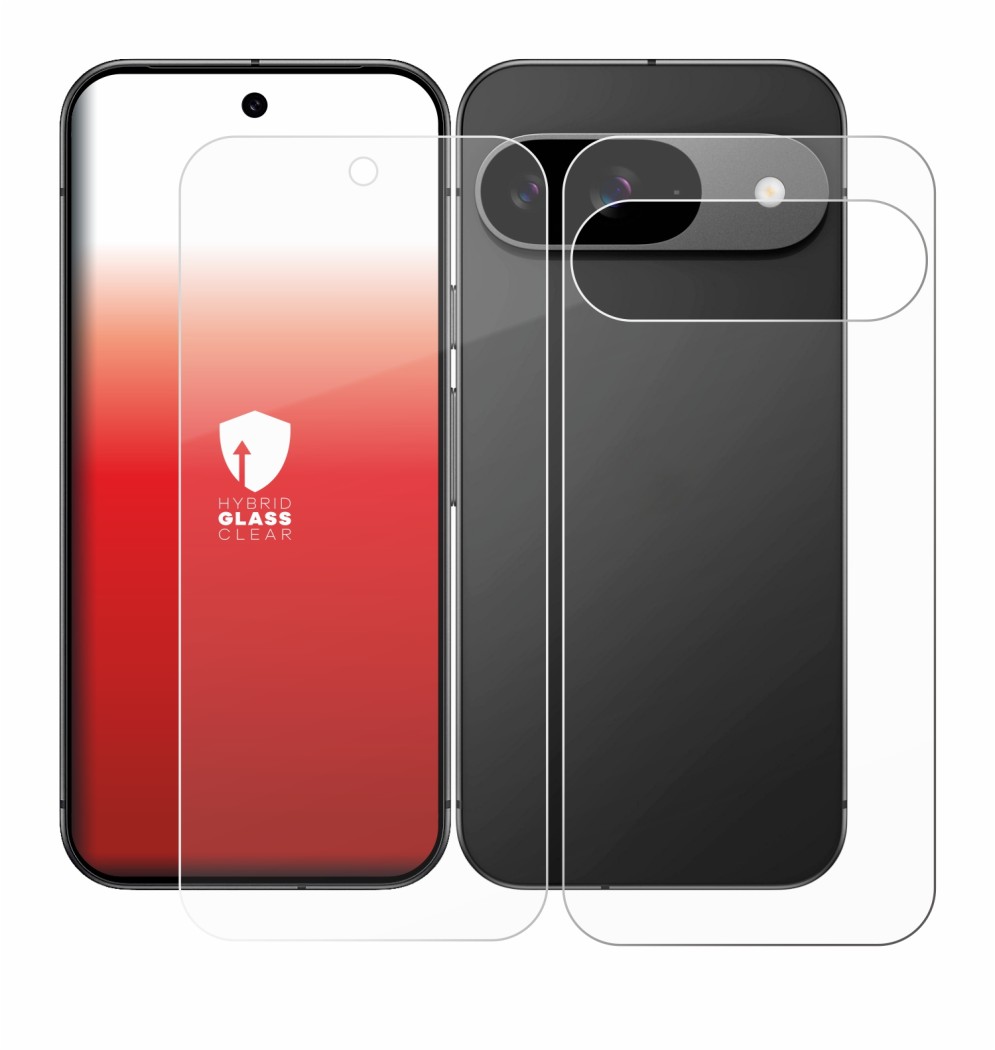 Image of the device Google Pixel 9 (Front+Back) with a wide variety of screen protectors.